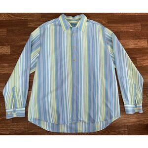 Tommy Bahama Silk Button Down Shirt Striped Embroidered Long Sleeve L‎